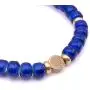 Mens Glass & Brass Stretch Bead Bracelet - Blue
