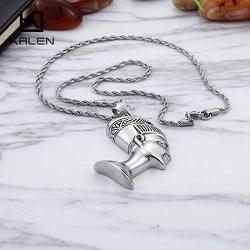 Davitu Ethnic Ancient Egypt Queen Nefertiti Pendant Neklace for Men Stainless Steel Egyptian Women with Hat Necklace Jewelry - (Metal Color: KP56529-BD, Length: 60cm 23.6 inches)