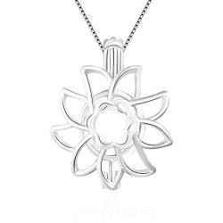 LGSY Sterling Silver Edelweiss Pearl Cage Pendants for Women, Design Pearl Cage Pendants for Pearl Jewelry Making, Essential Oil Diffuser Lockets for Pearl Jewelry