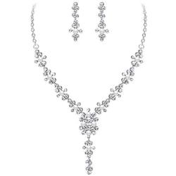EVER FAITH Ivory Color Simulated Pearl Austrian Crystal Wedding Flower Necklace Earrings Set Clear