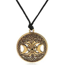 Ztuo Tree of Life Triple Moon Goddess Golden/Silver Necklace Celtic Knot Pentagram Pentacle Star Pendant