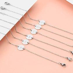 Glimmerst Stainless Steel Initial Bracelet Delicate Coin Letter Bracelet Dainty Small Disc Name Bracelet Personalized Monogram Charm Bracelet for Women Girls