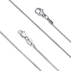 LOLIAS 2 Pcs Stainless Steel 1mm Round Snake Chain Box Chain Necklace Super Thin & Strong,16-30 Inch