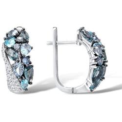 Santuzza Blue Spinel Earrings 925 Sterling Silver Shimmering Stone Cubic Zirconia Glamorous Fashion Jewelry