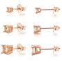 Rose Gold Stud Earrings for Women Men Girls- 3 Pairs of Hypoallergenic Sterling Silver Small Cubic Zirconia Earrings Set