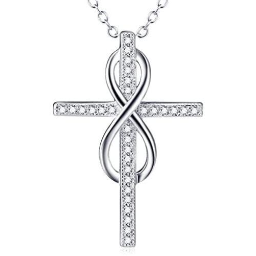 MONGAS Infinity Cross Necklace 925 Sterling Silver Cross Infinity Jewelry for Women