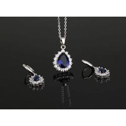 Crystalline Azuria Teardrops 18 ct Gold Plated Blue Simulated Sapphire Zirconia Crystals Set Necklace Earrings Bracelet