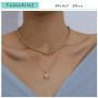 FAMARINE Gold Choker Layered Necklace for Women 4MM, Fashion Geometric Pandent 2 Layered Necklaces for Teen Girls Gift, 18K Gold Plated