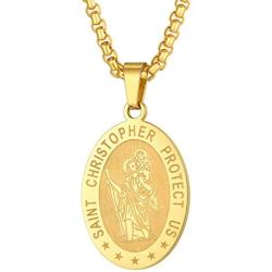 PROSTEEL Stainless Steel Saint Christopher Necklace for Men Women, 22''-24'' Adjustable, Black/18K Gold Plated, Patron Saint of Travellers, Come Gift Box