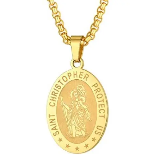 PROSTEEL Stainless Steel Saint Christopher Necklace for Men Women, 22''-24'' Adjustable, Black/18K Gold Plated, Patron Saint of Travellers, Come Gift Box PROSTEEL Stainless Steel Saint Christopher Necklace for Men Women, 22''-24'' Adjustable, Black/18K Gold Plated, Patron Saint of Travellers, Come Gift Box