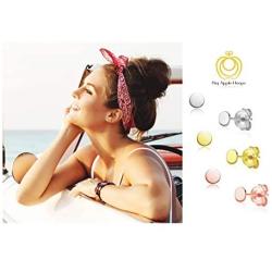 Big Apple Hoops - Jewelry High Polished Sterling Silver 3 Pairs Set Pack of 3mm or 3, 4, 5mm Plain Round Flat Stud Earrings Made from Real 925 Sterling Silver in 4 Color Silver, Rose, Gold, Black