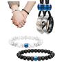 LOYALLOOK 4Pcs Couples Distance Necklace Bracelets Set for Women Men Heart Matching Rings Pendant 8mm Mood Beads Braclact for Lovers Valentine Gifts