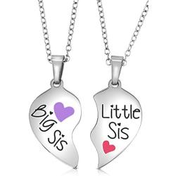 Big Sis & Lil Sis Gifts Jewelry Heart Necklace Set, 2 Sister Necklaces, Big & Little Sisters Jewelry