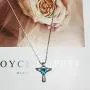 Angel Wings Cross Pendant Necklace Crystal Heart Crucifix Chain Jewelry for Womnen and Girls (Blue)