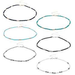 Colorful Beaded Choker Necklace, 6PC Bohemian Seed Beaded Necklaces, Adjustable Bead Necklace, Fashion Jewelry for Women and Girls