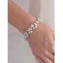 Mariell Genuine Freshwater Pearl and CZ Bridal Statement Bracelet - Silver Rhodium Plated