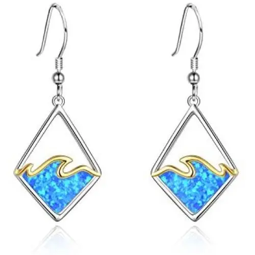 YAFEINI Wave Earrings Sterling Silver Ocean Wave Earrings Created Opal Dangle Drop Earring Ocean Jewelry Beach Gifts for Women YAFEINI Wave Earrings Sterling Silver Ocean Wave Earrings Created Opal Dangle Drop Earring Ocean Jewelry Beach Gifts for Women