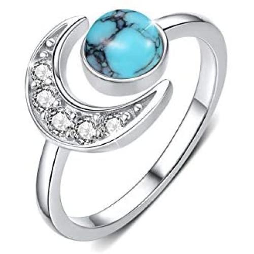 CUOKA MIRACLE Moon Ring, S925 Sterling Silver Crescent Moon Ring Open Ring Adjustable Ring Gift for Women