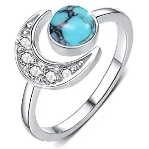 CUOKA MIRACLE Moon Ring, S925 Sterling Silver Crescent Moon Ring Open Ring Adjustable Ring Gift for Women