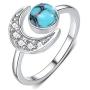 CUOKA MIRACLE Moon Ring, S925 Sterling Silver Crescent Moon Ring Open Ring Adjustable Ring Gift for Women
