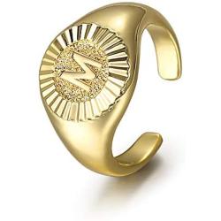 Trendsmax Chic Gold Plated Initial Letter A-Z Signet Statement Band Ring for Women Girls Stylish Knuckle Stackable Party Open Ring Size 7.5