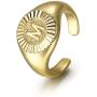 Trendsmax Chic Gold Plated Initial Letter A-Z Signet Statement Band Ring for Women Girls Stylish Knuckle Stackable Party Open Ring Size 7.5