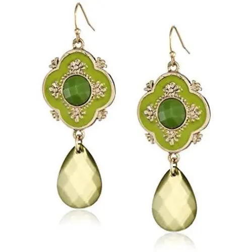 1928 Jewelry ''Domenica'' Gold-Tone Green Faceted and Enamel Drop Earrings 1928 Jewelry ''Domenica'' Gold-Tone Green Faceted and Enamel Drop Earrings