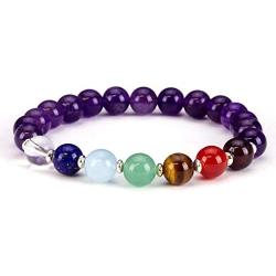 Cherry Tree Collection Chakra Stretch Bracelet | Genuine Natural 8mm Gemstones Beads, Sterling Silver Spacers | Men/Women | Small, Medium, Large Sizes