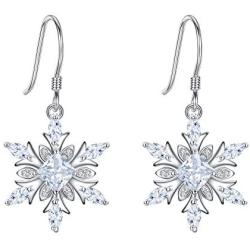 EVER FAITH Womens 925 Sterling Silver Zircon Ear Accessory Jewelry Winter Sparkle Snowflake Hook Earrings