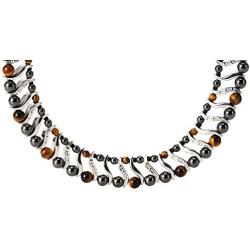 Elegant Womens Hematite Magnetic Therapy Necklace with Healing Stones Pain Relief for Neck Arthritis Migraine Headaches Shoulders and Back (Regular, Tiger Eye)