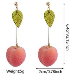 ZRosse 2 Pairs 3D Pink Peach Drop Earrings Cute Fruit Gold Dangle Earrings Charm Jewelry Gift Earrings for Women Girls