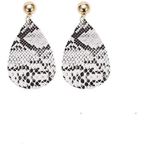 GoodCorserMall Womens Leather Earring Teardrop Snakeskin Print Leather Dangle Drop Earrings