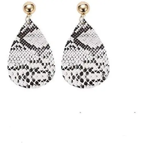 GoodCorserMall Womens Leather Earring Teardrop Snakeskin Print Leather Dangle Drop Earrings GoodCorserMall Womens Leather Earring Teardrop Snakeskin Print Leather Dangle Drop Earrings