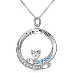 JZMSJF 925 Sterling Silver Inspired Engraved I Am Enough Necklace Circle Pendant Share Hug Inspirational Jewelry for Women Girls Teens
