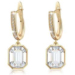 Swarovski Crystal Octagon Leverback Drop Earrings for Women 14K Gold Plated Hypoallergenic Jewelry