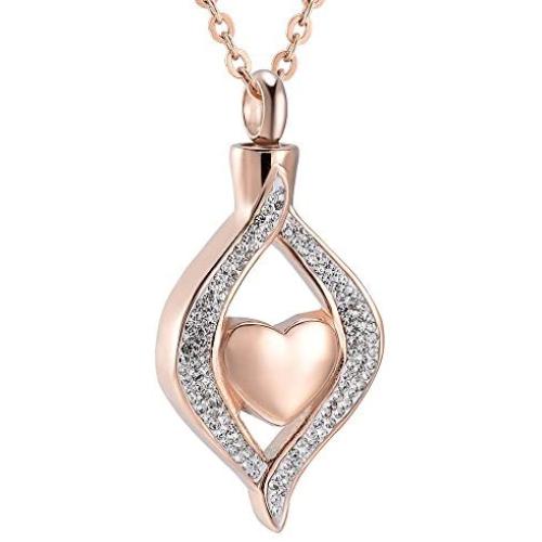 Crystal Teardrop Heart Cremation Urn Pendant Memorial Necklace for Women Stainless Steel Ashes Holder Keepsake Jewelry