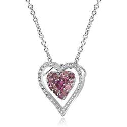 Multi-Gemstone Layered Double Heart Pendant and Natural Diamond Accent Women Jewelry Anniversary Birthday Valentines