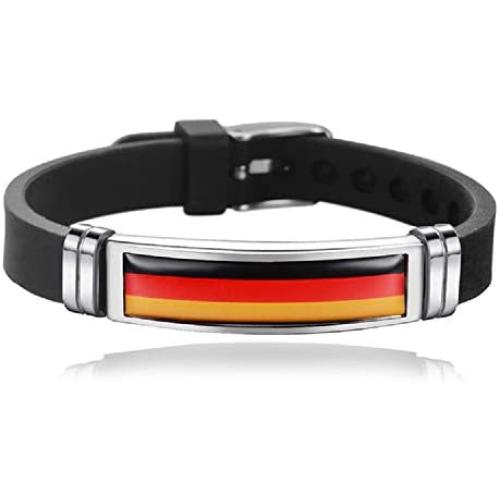 TAGOMEI National Flag Silicone Bracelet Wristband Stainless Steel Adjustable Size Wristband Bracelet for Soccer Fans