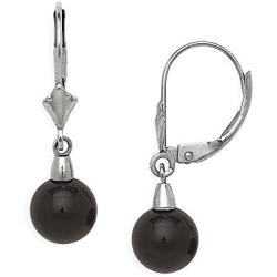 Jewelryweb Solid 14k Yellow or White Gold Natural Black Onyx Gemstone Lever-Back Dangling Drop Earrings