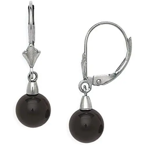 Jewelryweb Solid 14k Yellow or White Gold Natural Black Onyx Gemstone Lever-Back Dangling Drop Earrings Jewelryweb Solid 14k Yellow or White Gold Natural Black Onyx Gemstone Lever-Back Dangling Drop Earrings