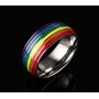 MINO Fashion Titanium Steel Silver Gold Rings Soft Enamel Rainbow Color Wedding Band for Lesbian& Gay