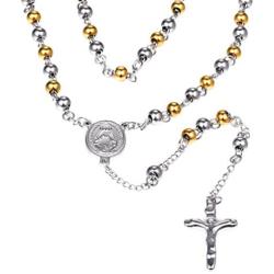 U7 Men Women Rosary Necklace Catholic Pray Gift Stainless Steel or 18K Gold Plated Classic Beads/Evil Eye/Heart Rosary Y Necklace