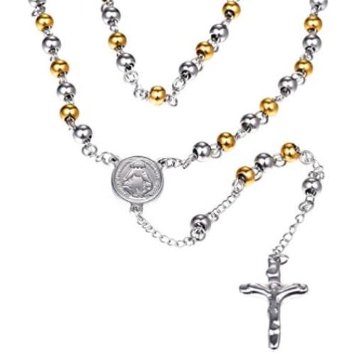 U7 Men Women Rosary Necklace Catholic Pray Gift Stainless Steel or 18K Gold Plated Classic Beads/Evil Eye/Heart Rosary Y Necklace