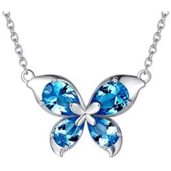 FANCIME Sterling Silver Butterfly Necklace September Birthstone Blue Cubic Zirconia Created Sapphire Dainty Pendant Fine Jewelry for Women Girls 16''+2''