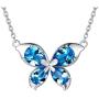 FANCIME Sterling Silver Butterfly Necklace September Birthstone Blue Cubic Zirconia Created Sapphire Dainty Pendant Fine Jewelry for Women Girls 16''+2''