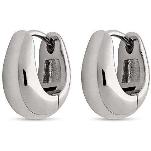 Highstreet Sterling Silver plated polished Huggie earrings for women | Light and easy to wear| Hypoallergenic | hinge hoop