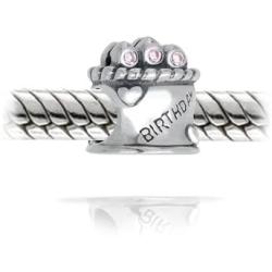 Bling Jewelry Happy Birthday Cake Pink CZ 925 Sterling Silver Bead