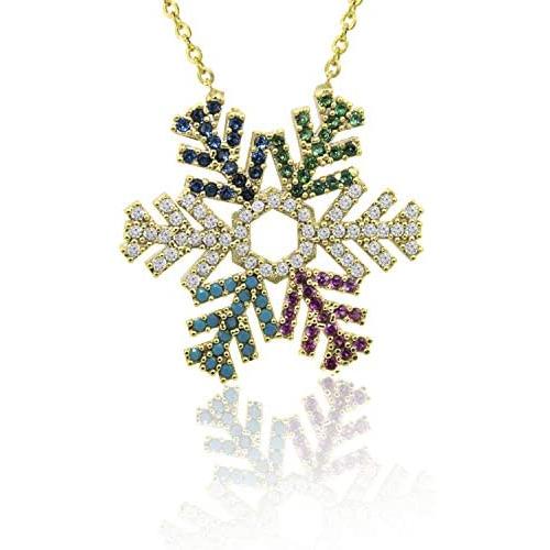 Dahi Shop Snowflake Necklace Delivered in Gift Box 16'' Gold-Tone Chain+2'' Extender Multi Color Winter Theme Modern Fashion Gemstone Handmade Jewelry