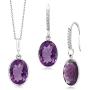 Gem Stone King 925 Sterling Silver Purple Amethyst Pendant and Earrings Set (15.00 Ct, 10X14MM Oval with 18 Inch Silver Chain)