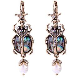 NorthStar Pearls and Jewelry Earrings Scarab Bug Beetle Dangle Drop Earrings Vintage Gold-tone for Adults. Skull Star Fashion Statement Victorian.